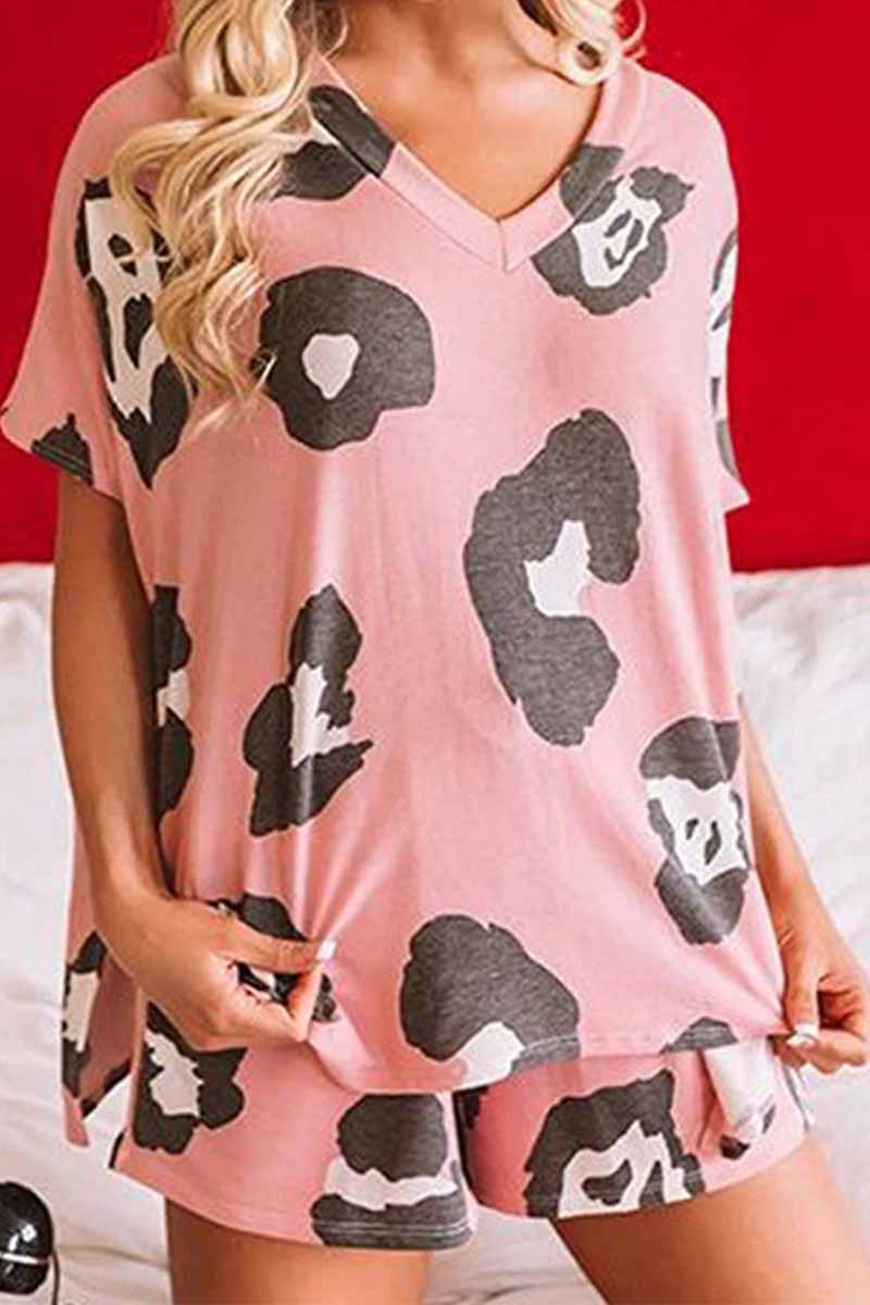 binfenxie Two-Piece Home v-Neck Loose Pattern Printing