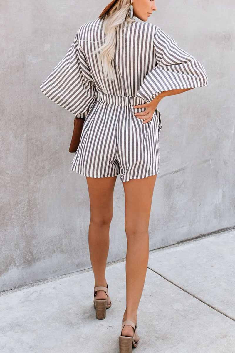 binfenxie Striped Short Sleeve Loose Jumpsuit