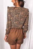 binfenxie V-Neck Spotted Leopard Print Long-Sleeved Shirt
