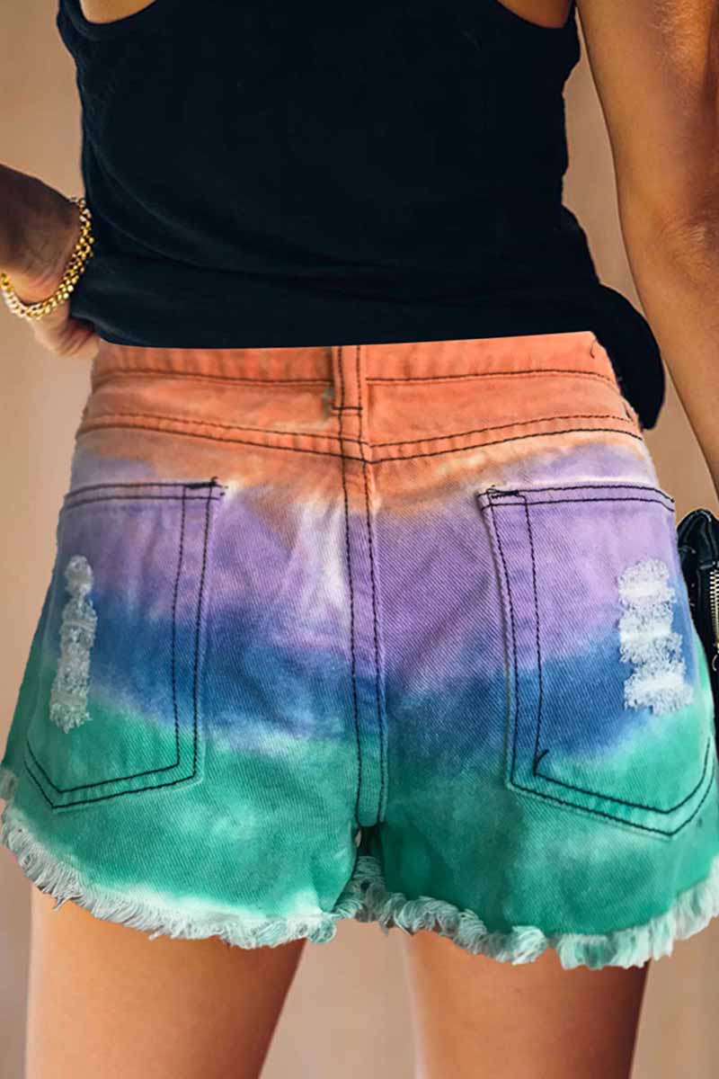 binfenxie Summer Tie-Dye Color Denim Shorts