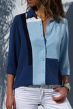 Binfenxie Casual V-Neck Print Stitching Long-Sleeved Spun Shirt（4 colors）