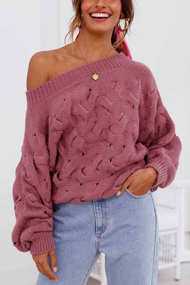 binfenxie Strapless Hollow Lantern Sleeve Sweater