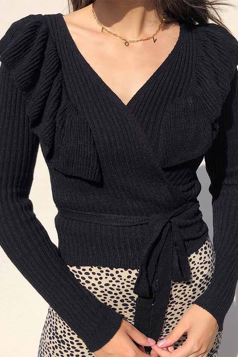 Binfenxie Sexy V-Neck Knitted Lace-up Sweater