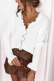 Binfenxie Casual Solid Color V-Neck Ruffled Knit Cardigan