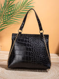 Crocodile Embossed Pattern Twist Lock Design Chain Square Bag  - Women Satchels
