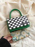 Checkered Graphic Flap Square Bag  - Women Satchels