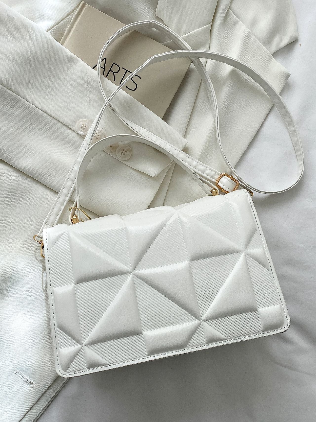 Minimalist Textured Flap Square Bag with Purse  - Women Satchels