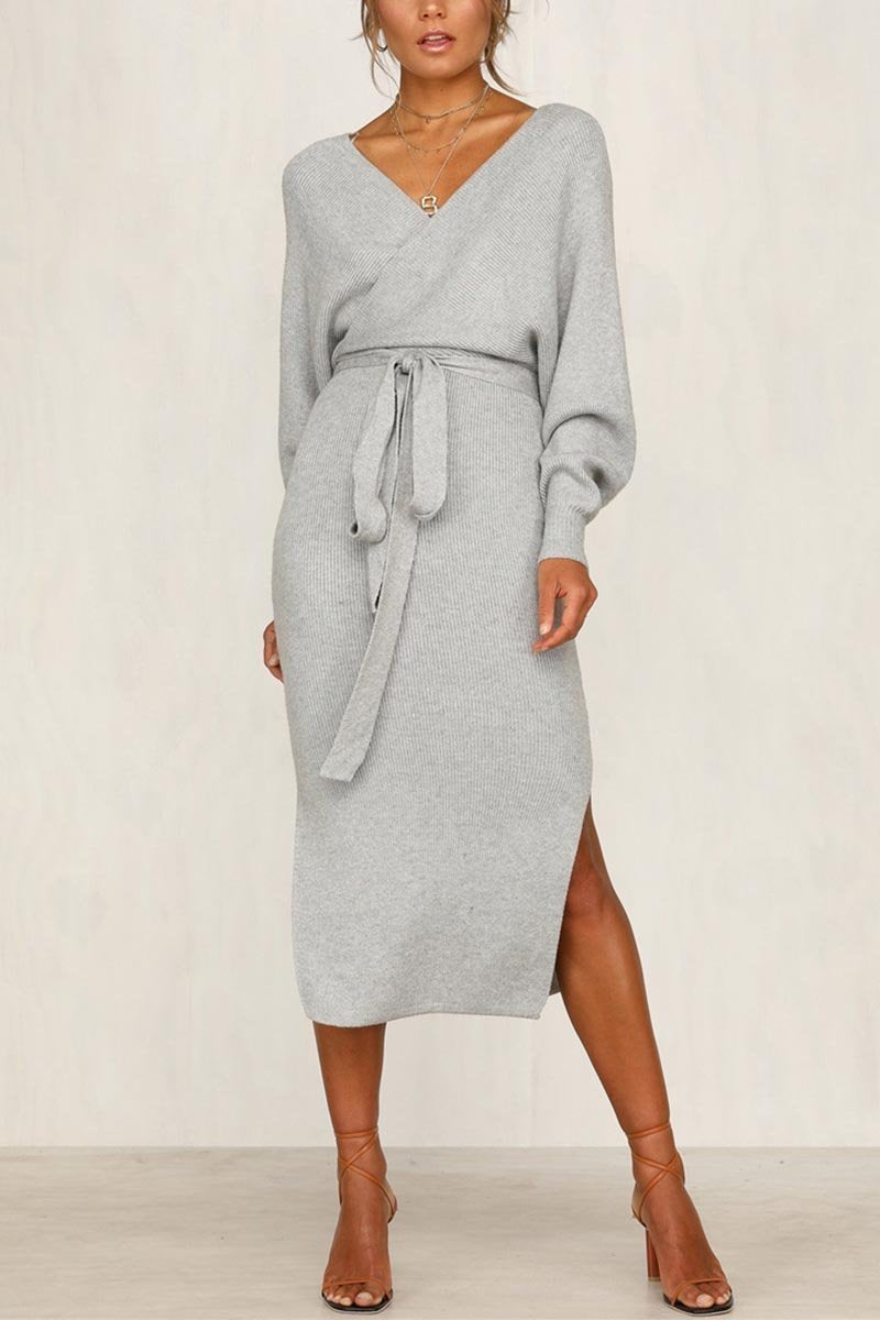 binfenxie V Neck Backless Sweater Dress(5 Colors)