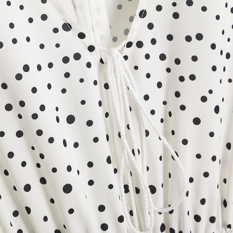 binfenxie V Neck Dot Printed Floor Length Dress(3 Colors)