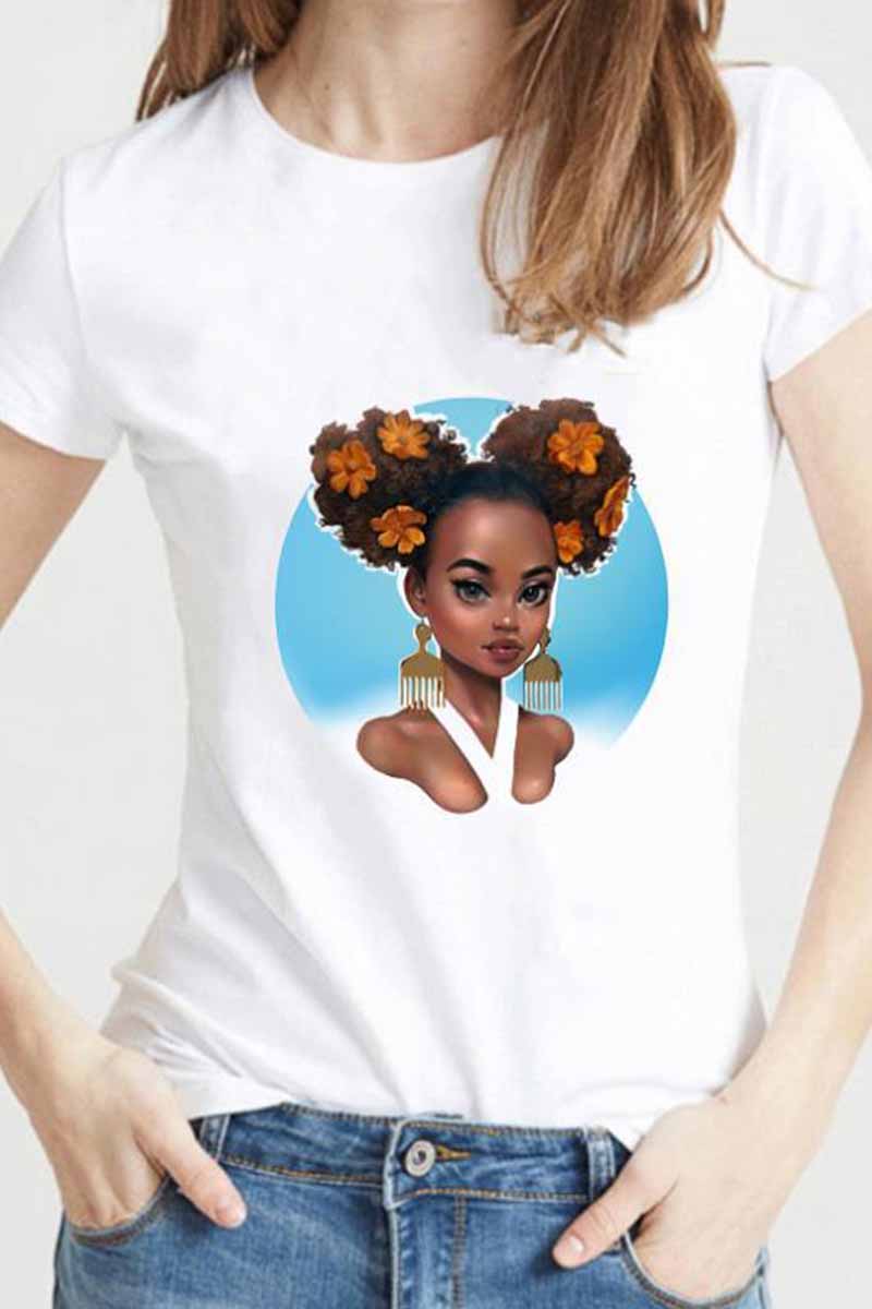 Binfenxie colorful Girl Carton Print T-shirt