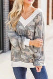 binfenxie V-neck Leopard Camouflage Loose Top