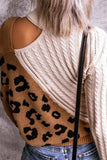 binfenxie Turtleneck Leopard Print Patchwork Cold Sweater