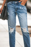 Binfenxie Ripped Slim Fit Washed Jeans