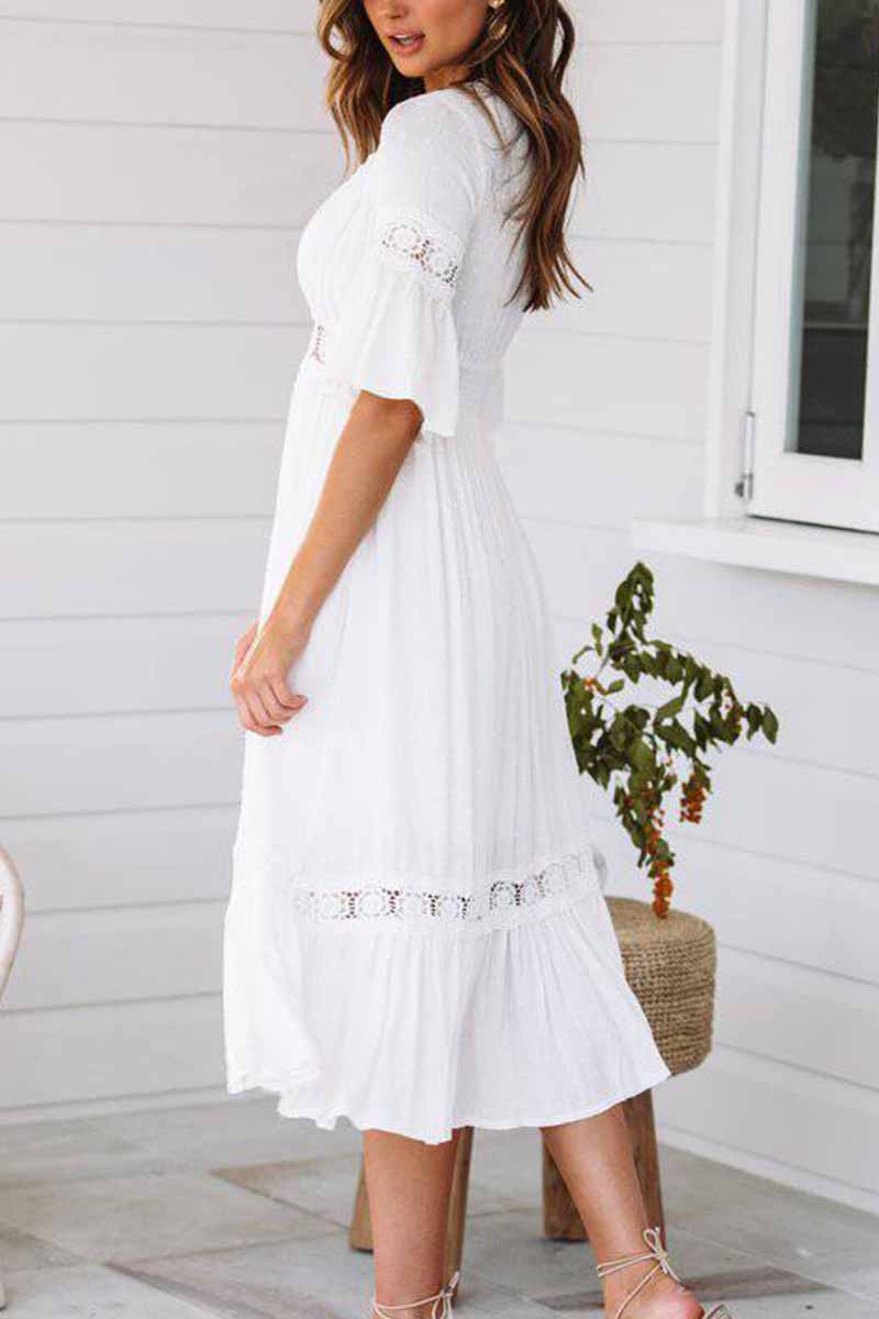 binfenxie White Lace Midi Dresses