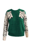 Binfenxie Snow Leopard Design Knit Sweater
