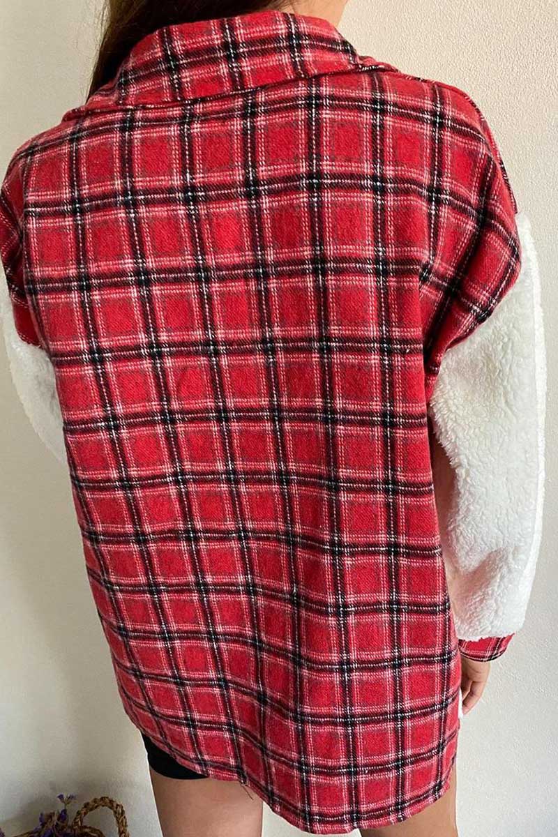 Binfenxie  Pocket Check Stitching Plush Jacket（4 colors）